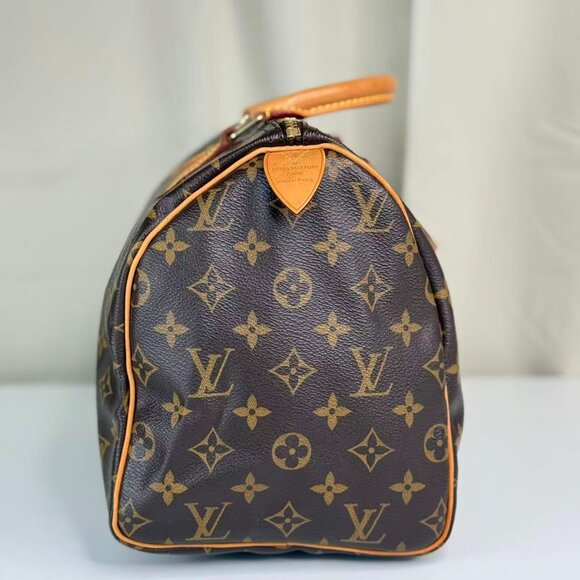 Louis Vuitton Monogram Canvas Speedy 30 Top Handle Bag with Brown Pattern - Picture 2 of 9